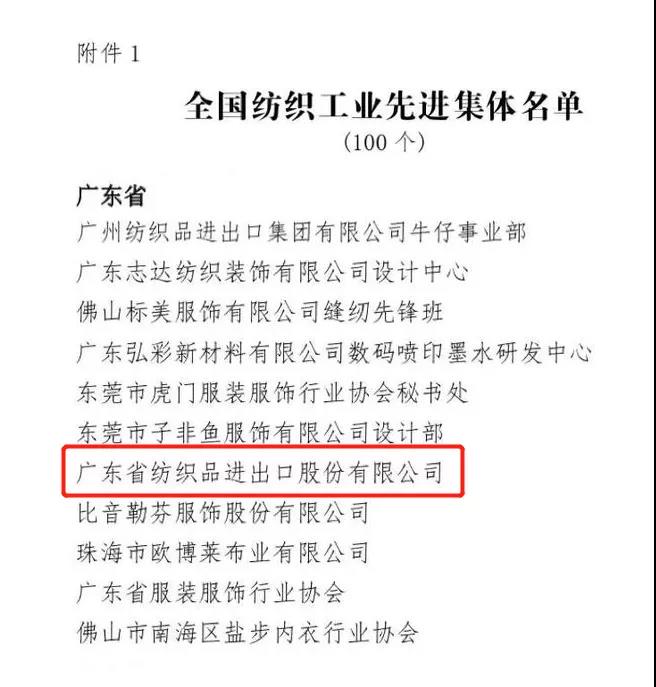 紡織股份榮獲“全國紡織工業先進集體”稱號 紡織股份榮獲“全國紡織工業先進集體”稱號